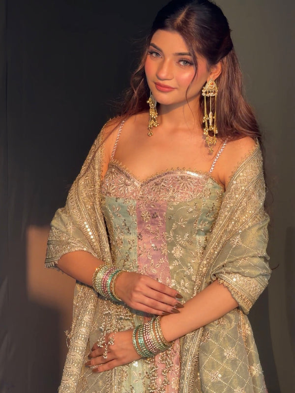 Multi-Color Anarkali with Hand Touch Up