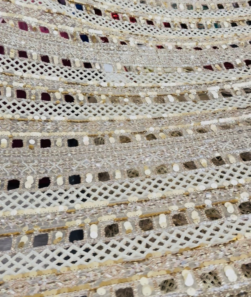 Ivory Gold Double Net Handwork Cutwork Fabric – 44 Inches