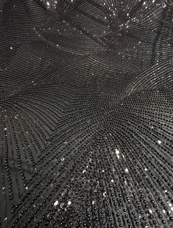 Imported Black Cut Dana & Bead Embroidered Net Fabric – 60 Inches