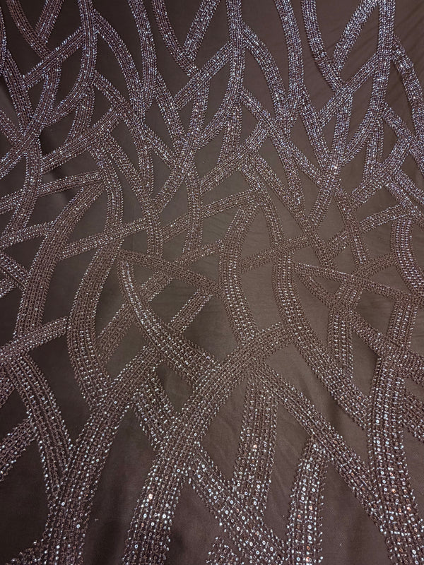Imported Coffee Cut Dana Handwork Embroidered Net Fabric – 60 Inches
