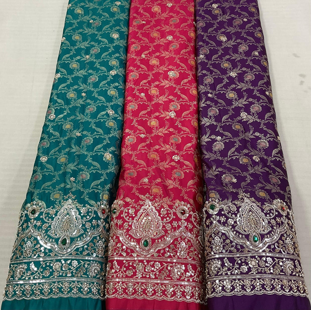Base Satin Meena Jacquard Stone Handwork Width 48”