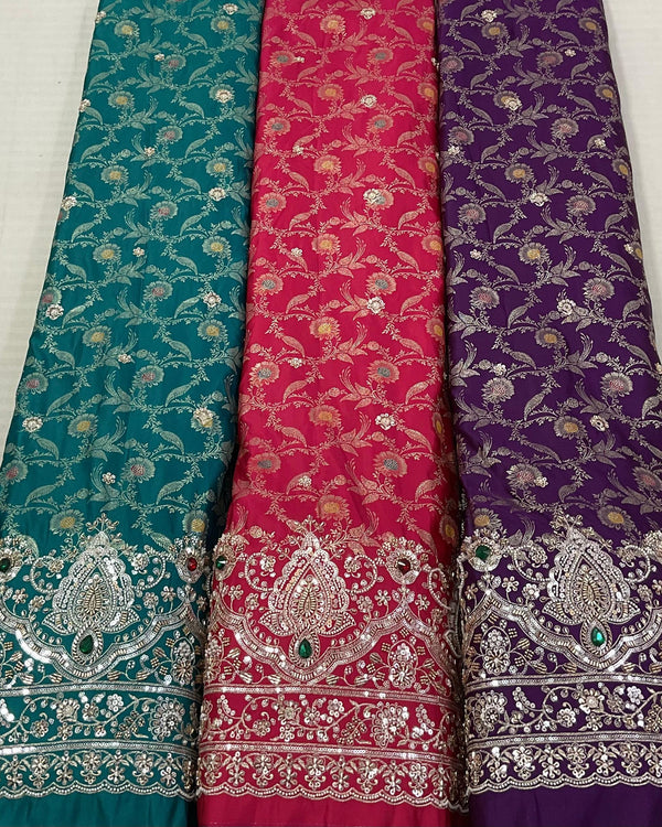 Stone Handwork Meena Jacquard Satin Fabric – 48” Wide
