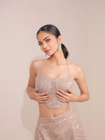 Champagne Beige Bodycon Net gown with Halter Blouse and Dupatta