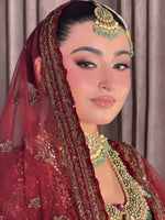 The Crimson Noor Heritage Bridal Lehenga (or The Royal Maroon Hand-Embroidered Velvet & Net Bridal Set)