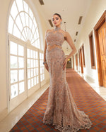 Hand Embroidered Halter Neck Fitted Gown