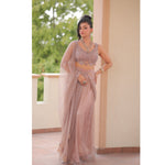 Feather Hem Golden Embellished Saree