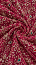 Floral Handwork Embroidered Net Fabric – 44 Inches
