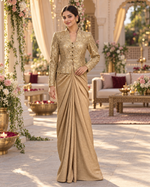Metallic Gold Sequin Jacket &amp; Dhoti Saree Set