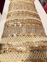 Ivory Gold Double Net Handwork Cutwork Fabric – 44 Inches