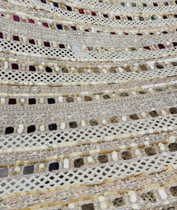 Ivory Gold Double Net Handwork Cutwork Fabric – 44 Inches