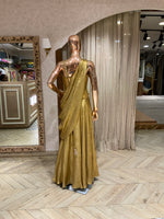 The Aurelia Liquid Gold Draped Corset Gown (or The Antique Gold Metallic Pre-Draped Saree Gown)