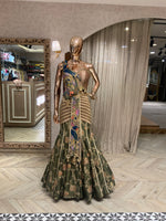 The Mayura Heritage Olive & Gold Concept Lehenga Saree (or The Peacock Embroidered Draped Fusion Lehenga)