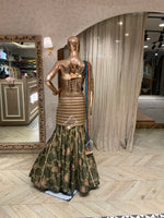 The Mayura Heritage Olive & Gold Concept Lehenga Saree (or The Peacock Embroidered Draped Fusion Lehenga)