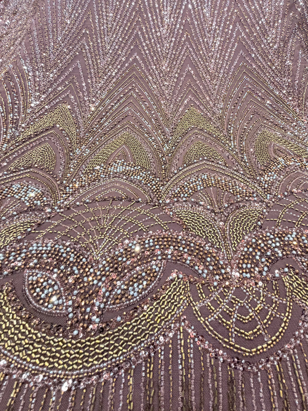 Korean Geometric Handwork Embellished Fabric – 60 Inches