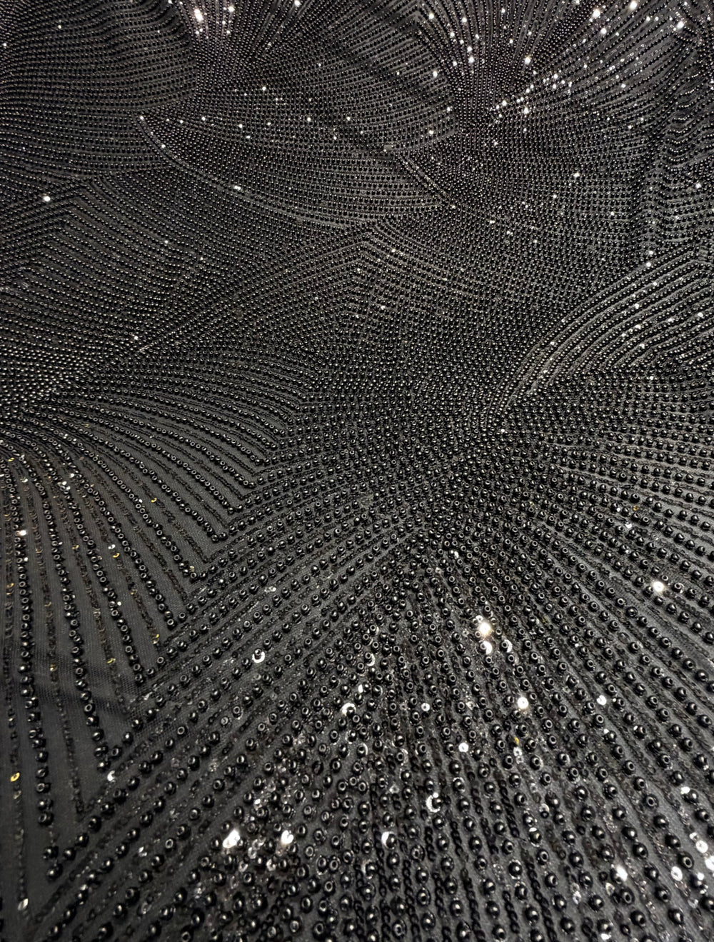 Imported Black Cut Dana & Bead Embroidered Net Fabric – 60 Inches