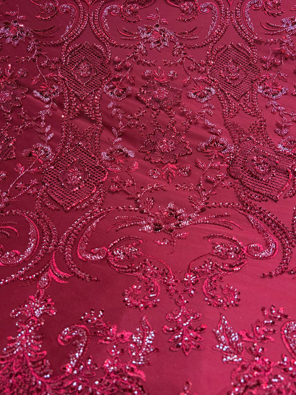 Imported Maroon Cutwork & Cut Dana Handwork Net Fabric – 54 Inches