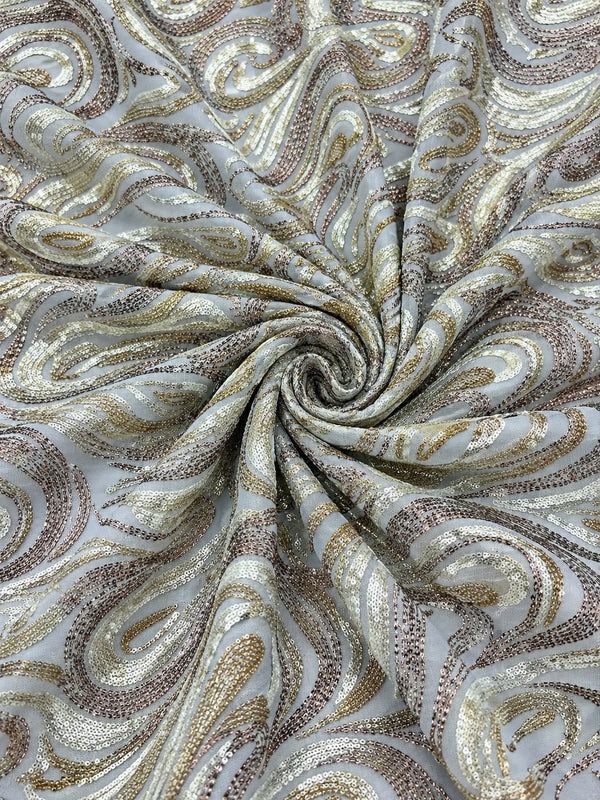 Pure Viscose Georgette Swirl Handwork Embroidered Fabric – 44 Inches