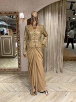 Metallic Gold Sequin Jacket &amp; Dhoti Saree Set