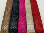 Colour range of imported leaf motif sequin and bead handwork net fabric