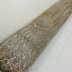 Gold imported leaf motif sequin and bead handwork net fabric
