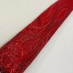 Maroon imported leaf motif sequin and bead handwork net fabric