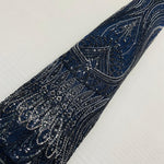 Navy blue imported leaf motif sequin and bead handwork net fabric